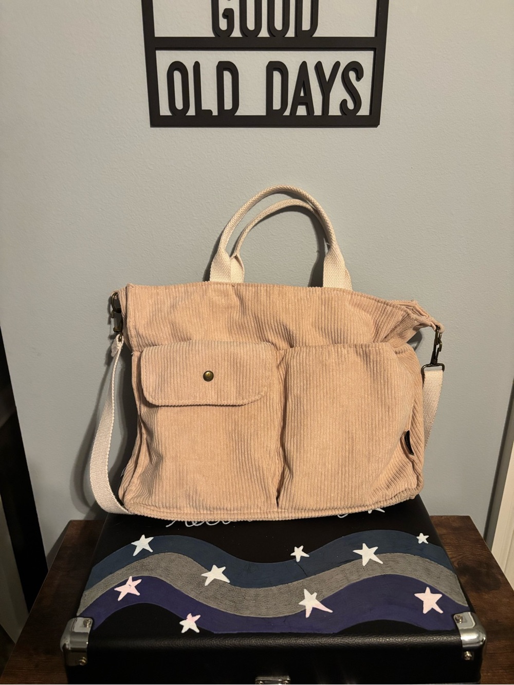 Beige Corduroy Tote Bag